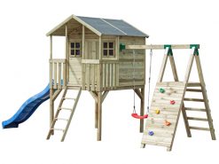 Domek dziecięcy Bartek z pojedynczą huśtawką i ścianką wspin.